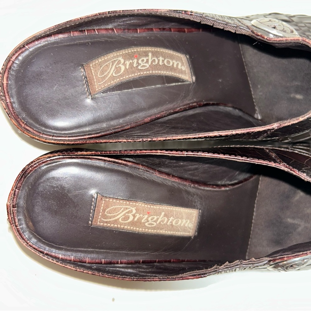 Brighton Tryst Brown Woven Leather Medallion Slip On Heel Mule - Picture 7 of 10